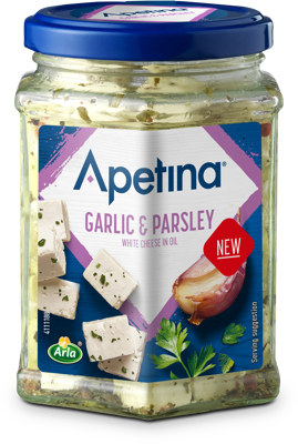 Apetina White cheese cubes in oil garlic & parsley 265g