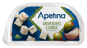 Apetina® White cheese cubes in oil green Olives & Garlic 100 g
